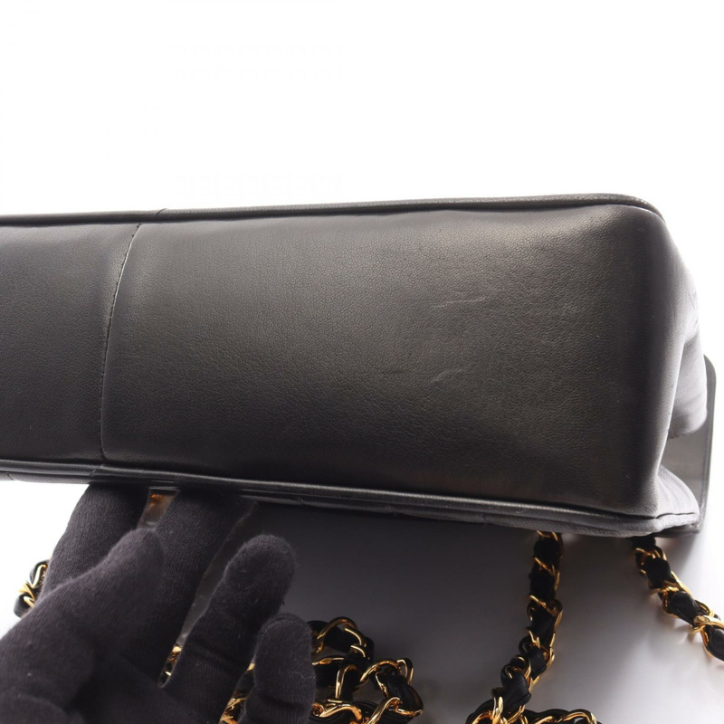 香奈兒 Mademoiselle Jumbo 鏈條單肩包，羊皮，黑色，金色五金，二手，女士 CC-13