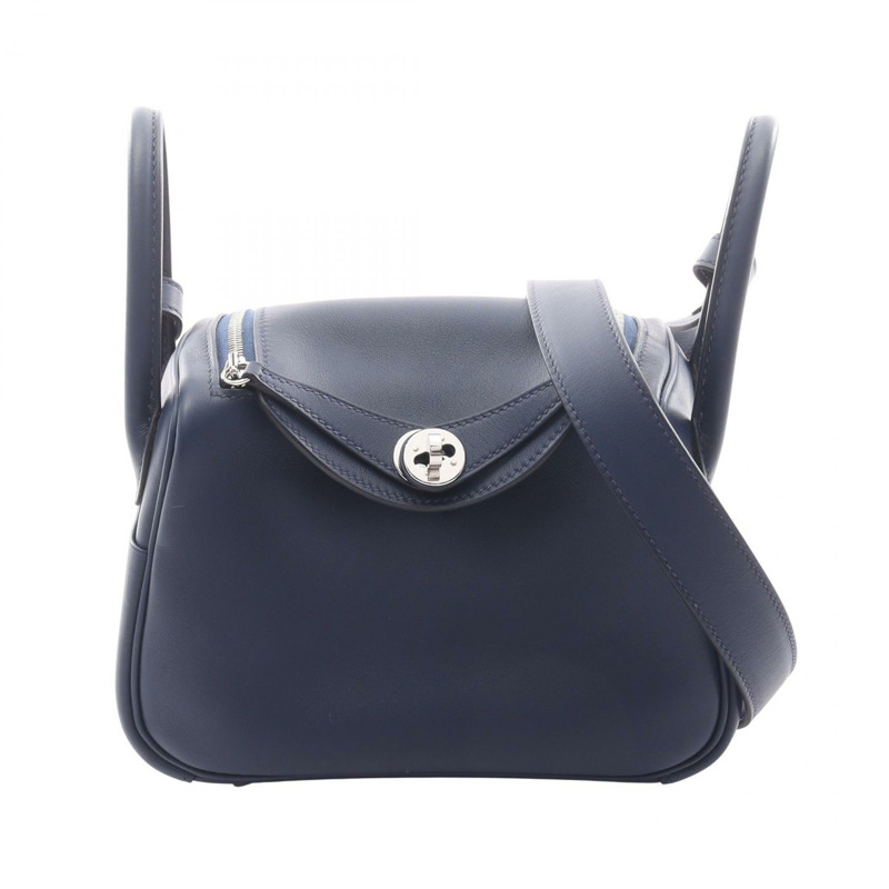愛馬仕 Lindy 迷你斜挎包，Swift 皮革，藍寶石色，二手，帶五金配件-0