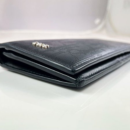 *奢華大道國際精品*【D0268】DIOR 黑色雷射洞洞牛皮直立式對開長夾-6
