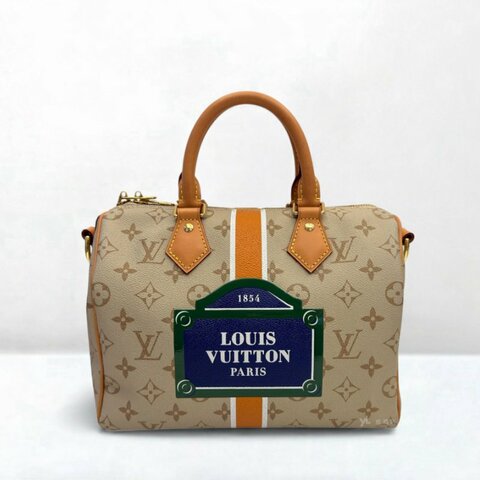 LV包包 限量巴黎路牌標誌奶油色Speedy 25