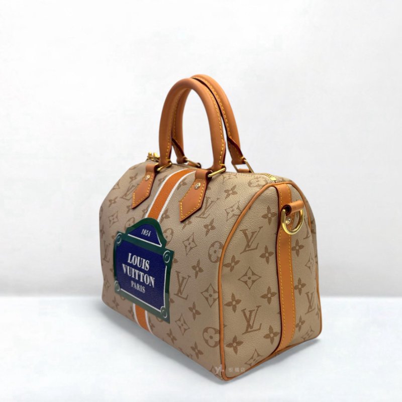 LV包包 限量巴黎路牌標誌奶油色Speedy 25-2