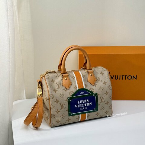 LV 限量巴黎路牌標誌奶油色Speedy 25