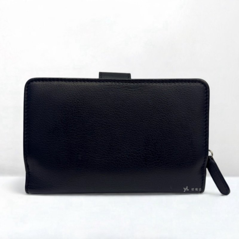 CHANEL皮夾 黑皮羊山茶花對開中夾A50094-3