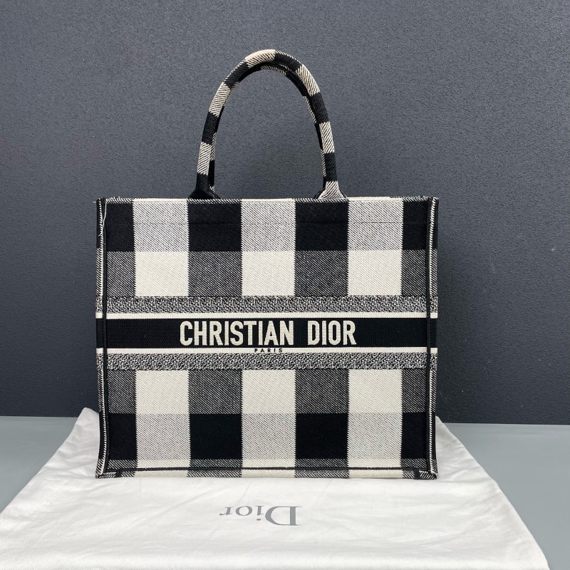 Dior迪奧 黑白格紋book tote大號托特包-0