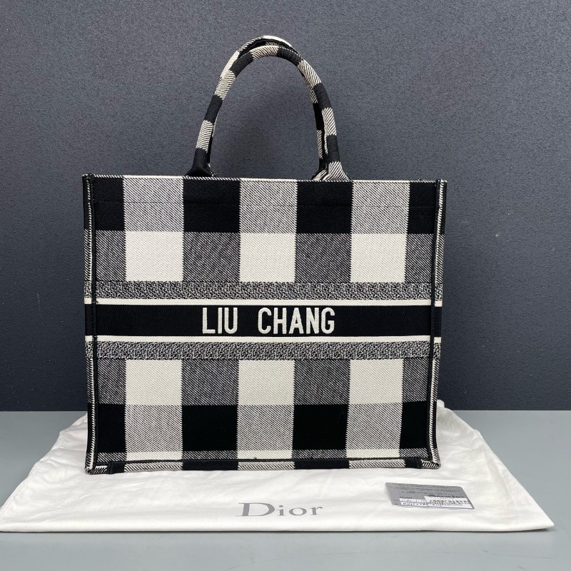 Dior迪奧 黑白格紋book tote大號托特包-1