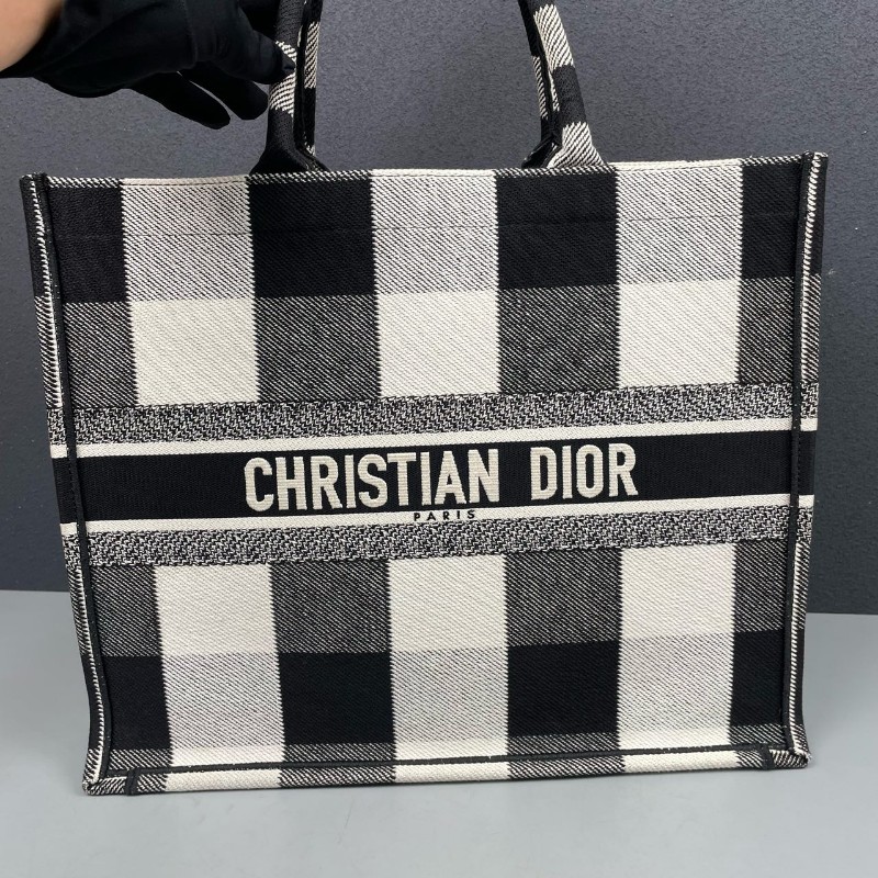 Dior迪奧 黑白格紋book tote大號托特包-8