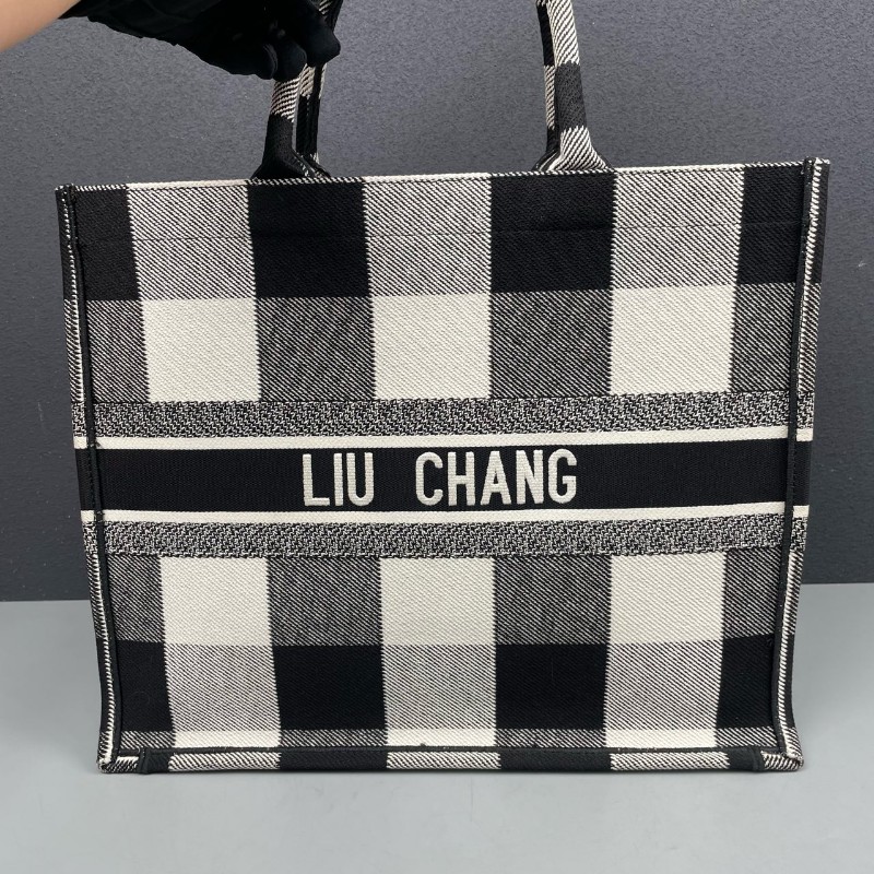 Dior迪奧 黑白格紋book tote大號托特包-9