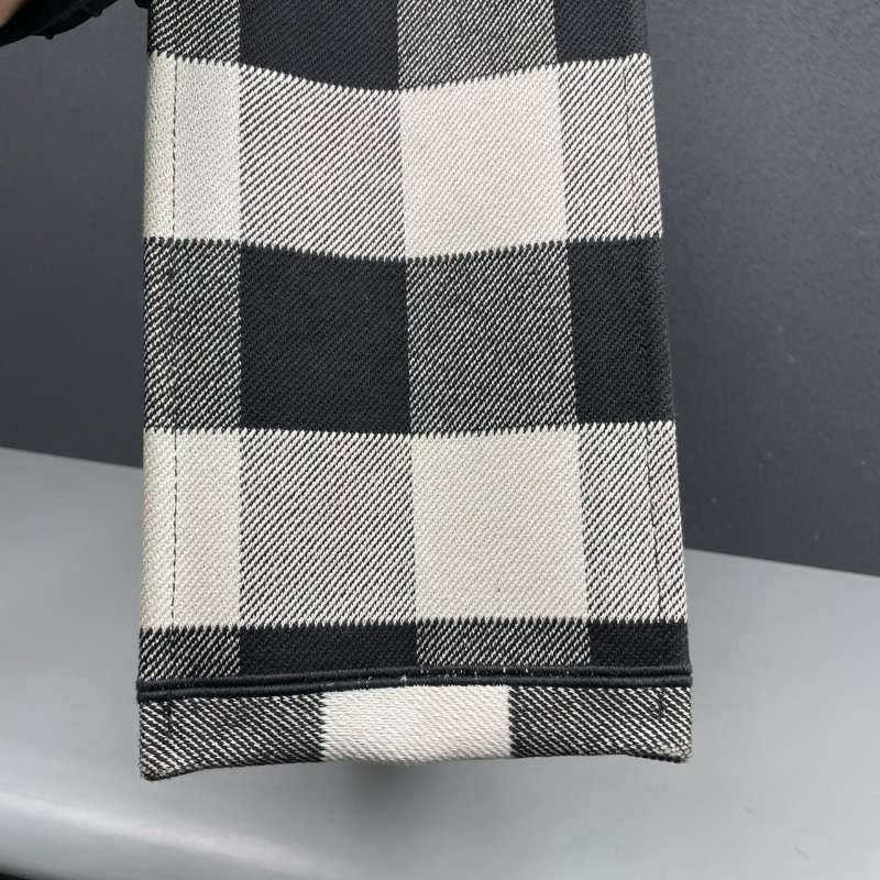 Dior迪奧 黑白格紋book tote大號托特包-13