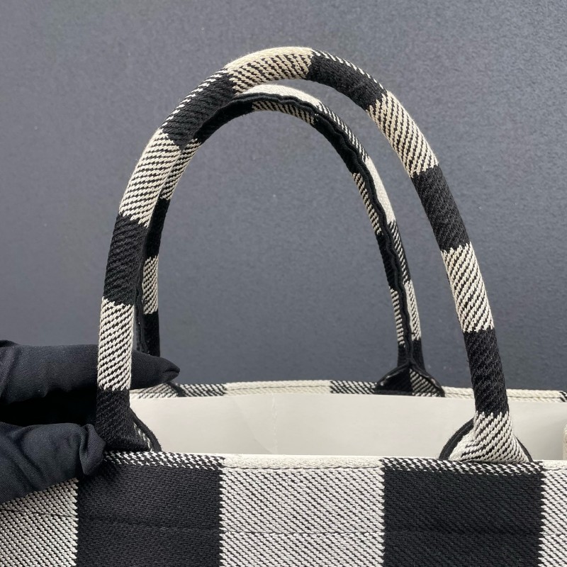 Dior迪奧 黑白格紋book tote大號托特包-15