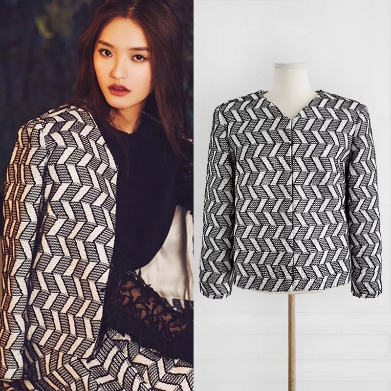 Chanel 16S 黑白幾何圖騰兩口袋軟泥外套-1