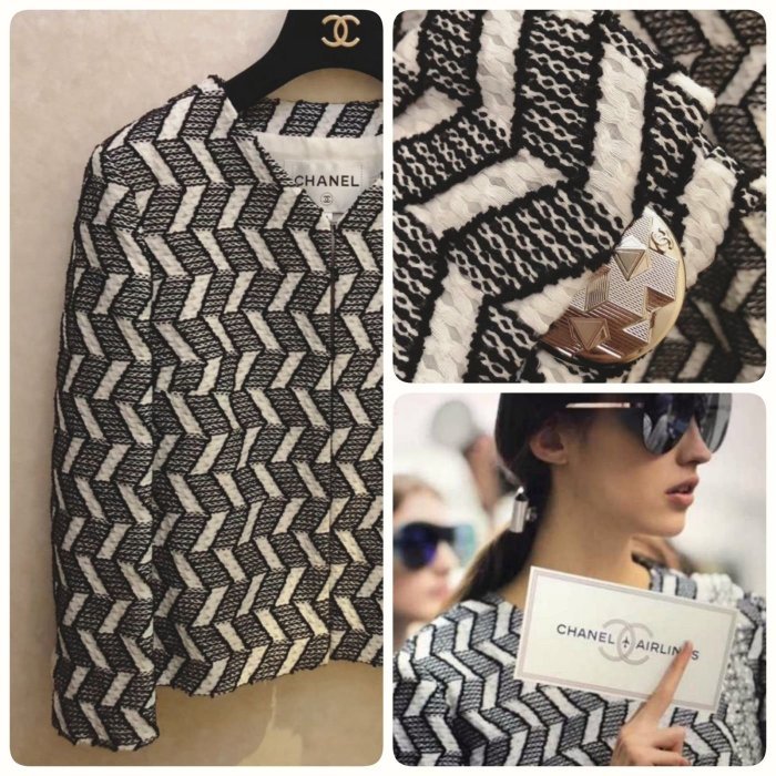 Chanel 16S 黑白幾何圖騰兩口袋軟泥外套-4