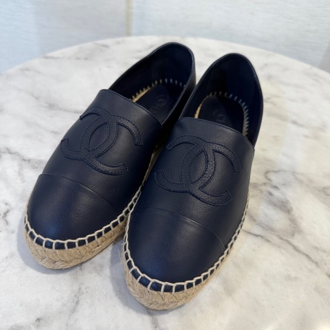 （小腳請進）Chanel 深藍羊皮草編鉛筆鞋G29762