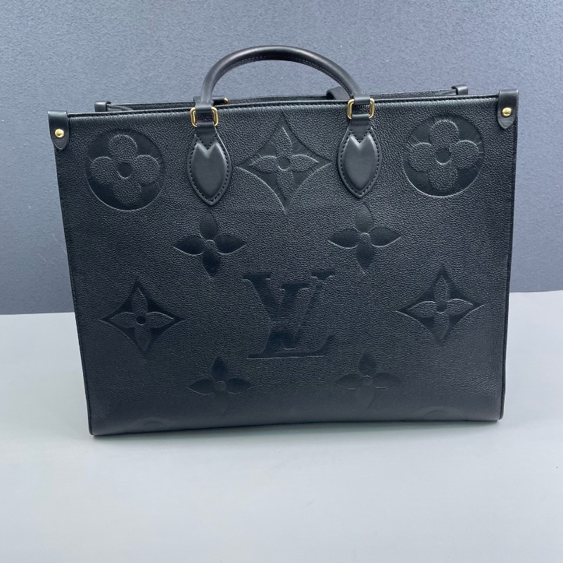 LV 黑色全皮壓花大號onthego托特包-15