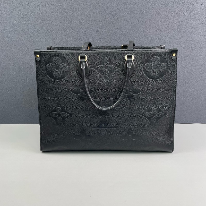 LV 黑色全皮壓花大號onthego托特包-16