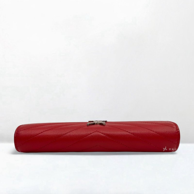 YSL皮夾 紅色荔枝皮信封下蓋長夾-5