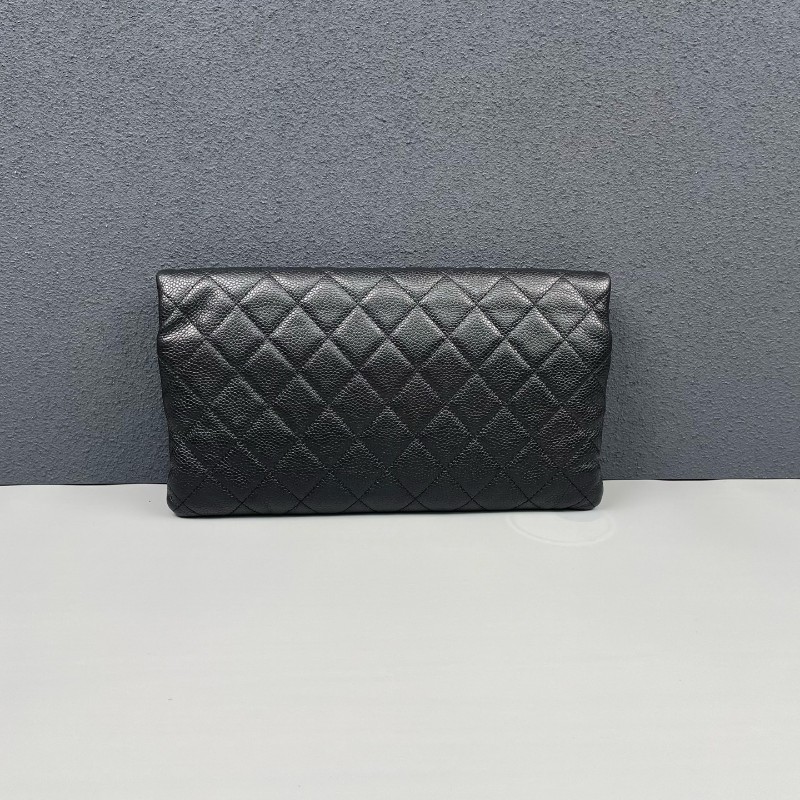 Chanel香奈兒 黑金荔枝牛皮手拿包-1