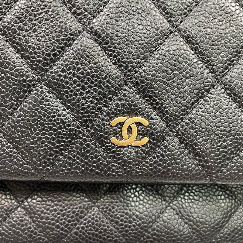 Chanel香奈兒 黑金荔枝牛皮手拿包-16