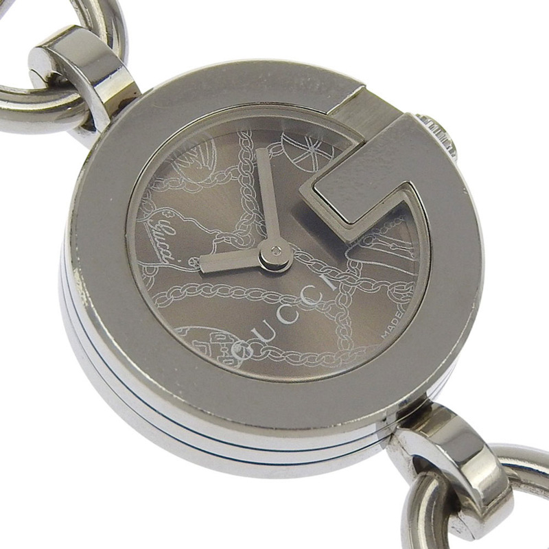 Gucci G Charm 107 女士腕錶，不鏽鋼石英指針式顯示，棕色錶盤-2