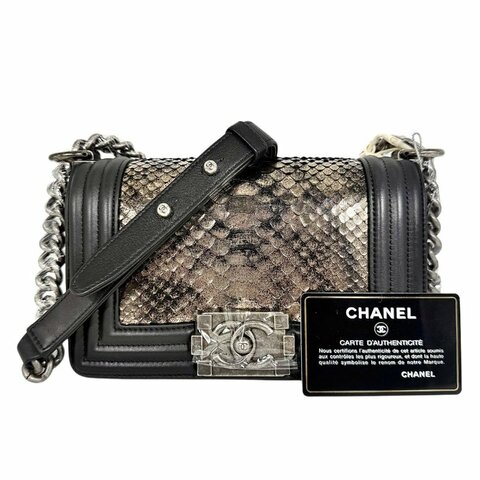 [ 2430］香奈兒 Chanel Leboy  黑銀色(蛇皮) 小號