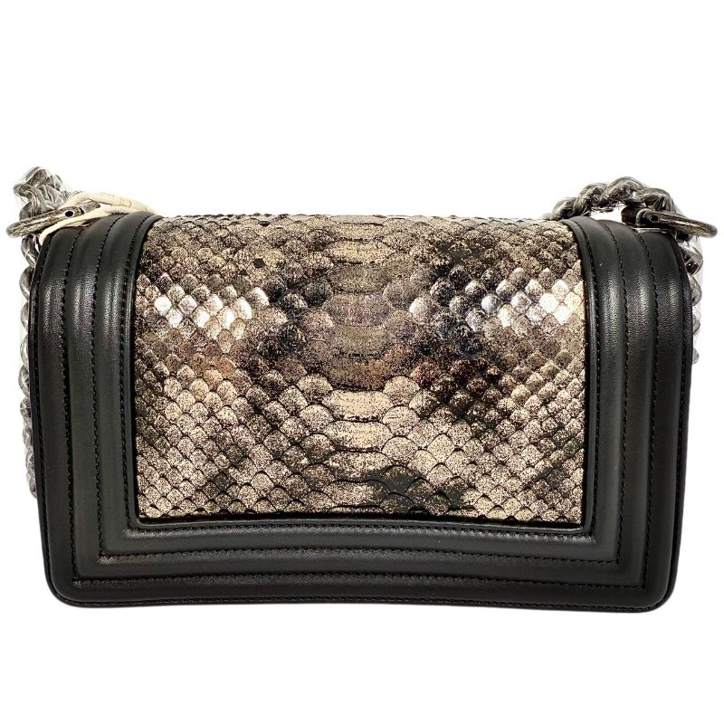 [ 2430］香奈兒 Chanel Leboy  黑銀色(蛇皮) 小號-1