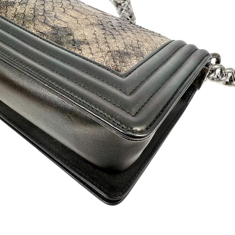 [ 2430］香奈兒 Chanel Leboy  黑銀色(蛇皮) 小號-9