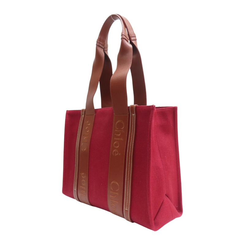 紅色帆布 棕色 牛皮 手提包【Chloe 克羅伊】-2