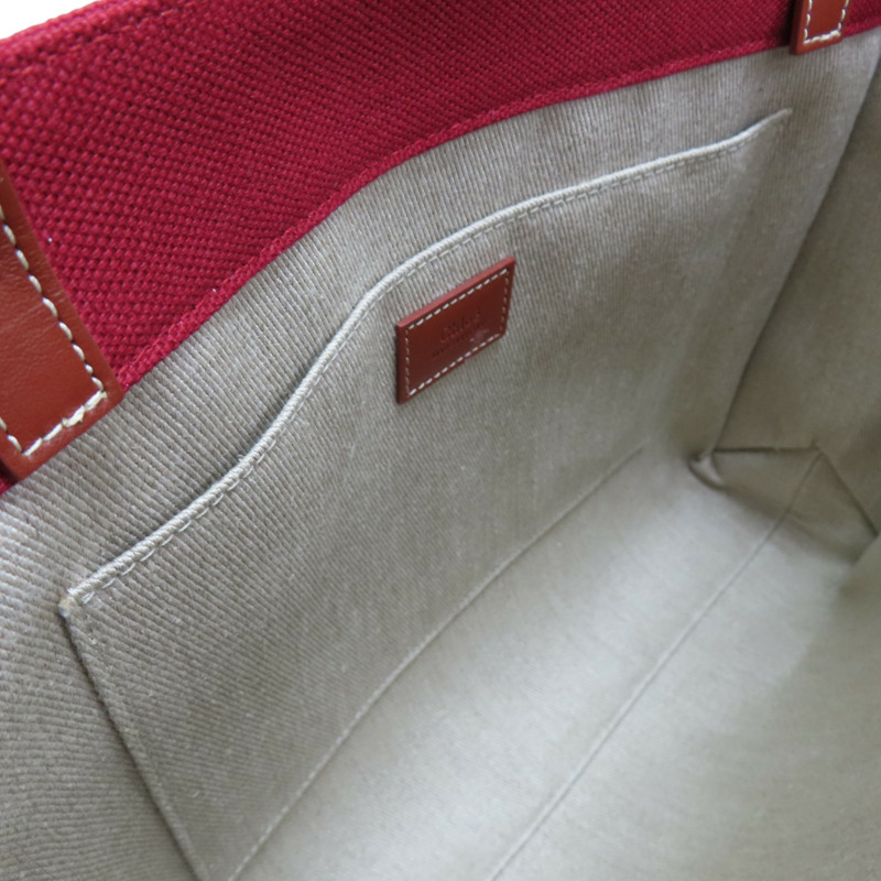 紅色帆布 棕色 牛皮 手提包【Chloe 克羅伊】-5