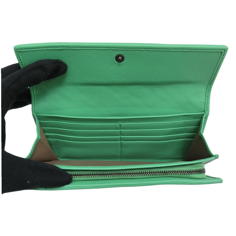 綠色 蛇皮/牛皮 銀扣 兩折皮夾【BOTTEGA VENETA 寶緹嘉】-4