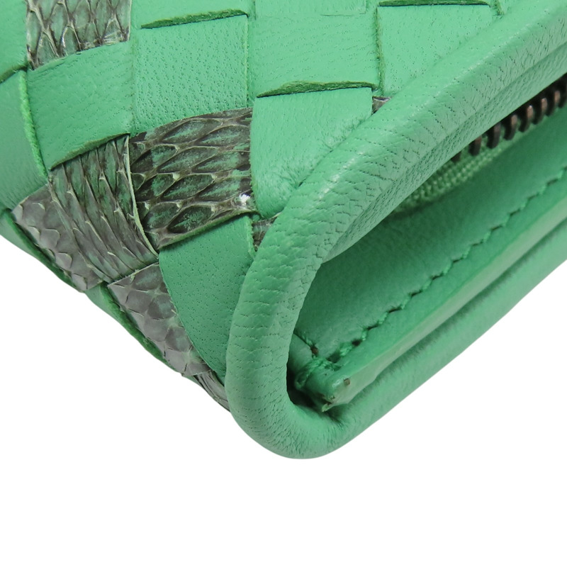 綠色 蛇皮/牛皮 銀扣 兩折皮夾【BOTTEGA VENETA 寶緹嘉】-13