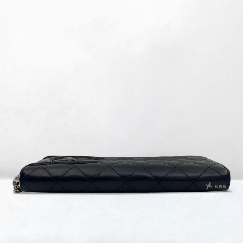 CHANEL 黑色羊皮雙C康朋拉鍊長夾A50078-4