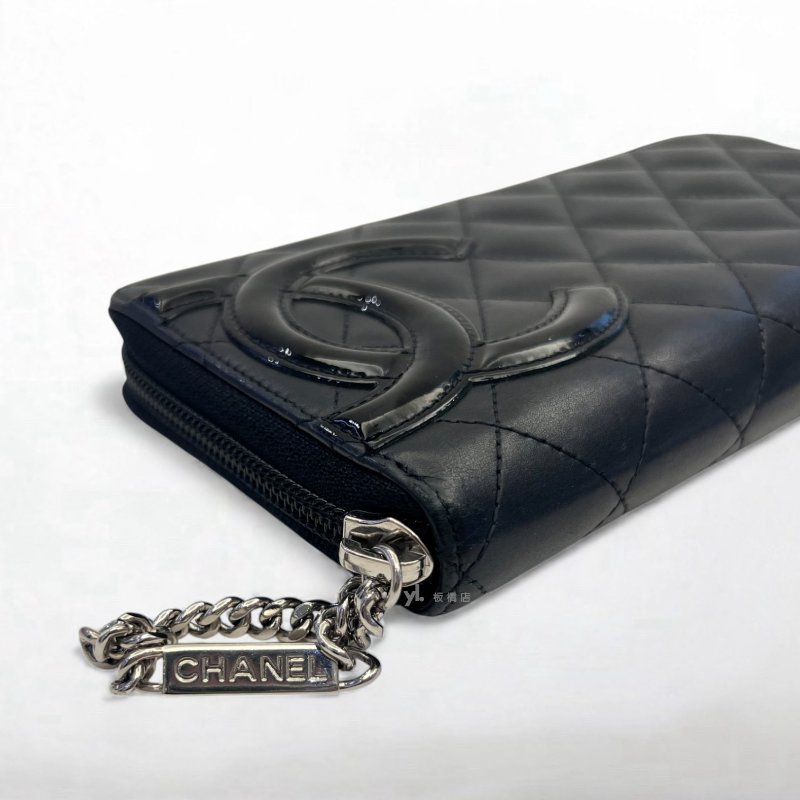 CHANEL 黑色羊皮雙C康朋拉鍊長夾A50078-6