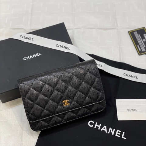 「JL精品代購」98新 chanel 香奈兒 經典woc荔枝皮黑金