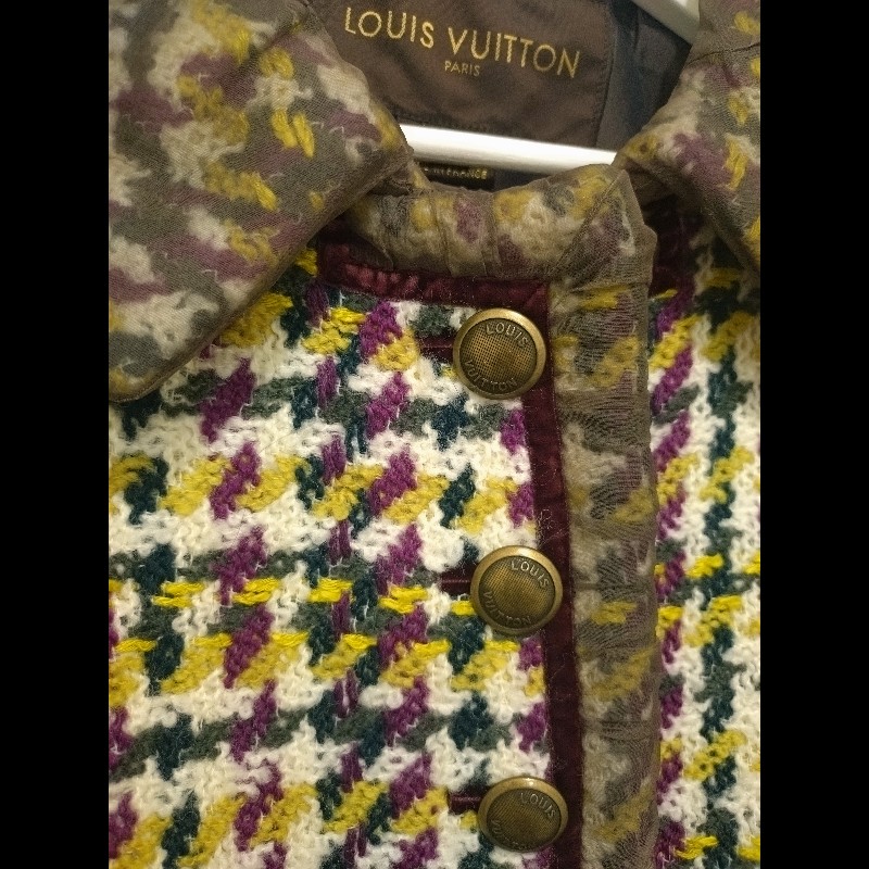 LV 咖紗領紫黃綠白毛呢外套-5