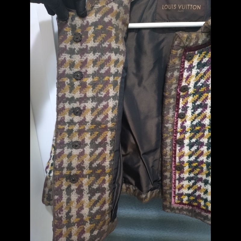 LV 咖紗領紫黃綠白毛呢外套-13