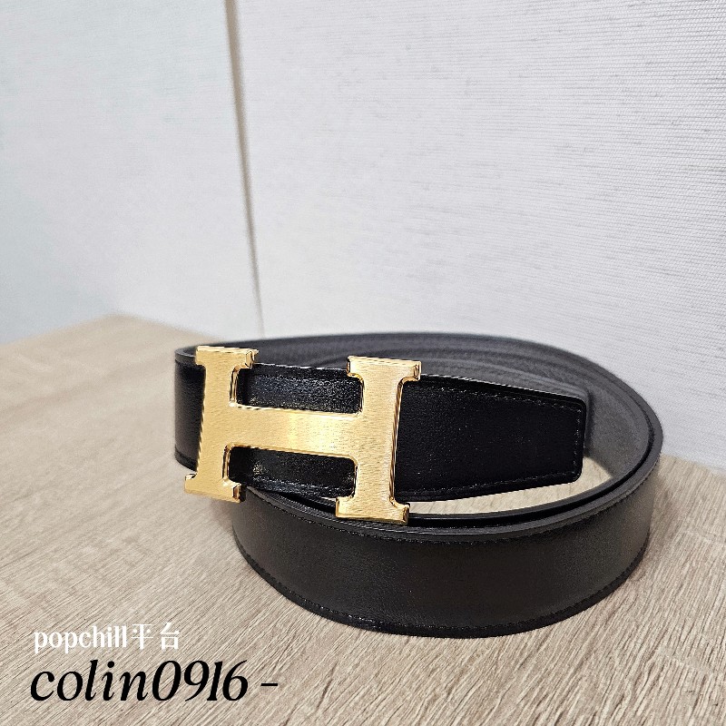 [ 愛馬仕經典款❣️] Hermes 黑Box皮積雨雲灰Togo皮金釦雙面用皮帶-0