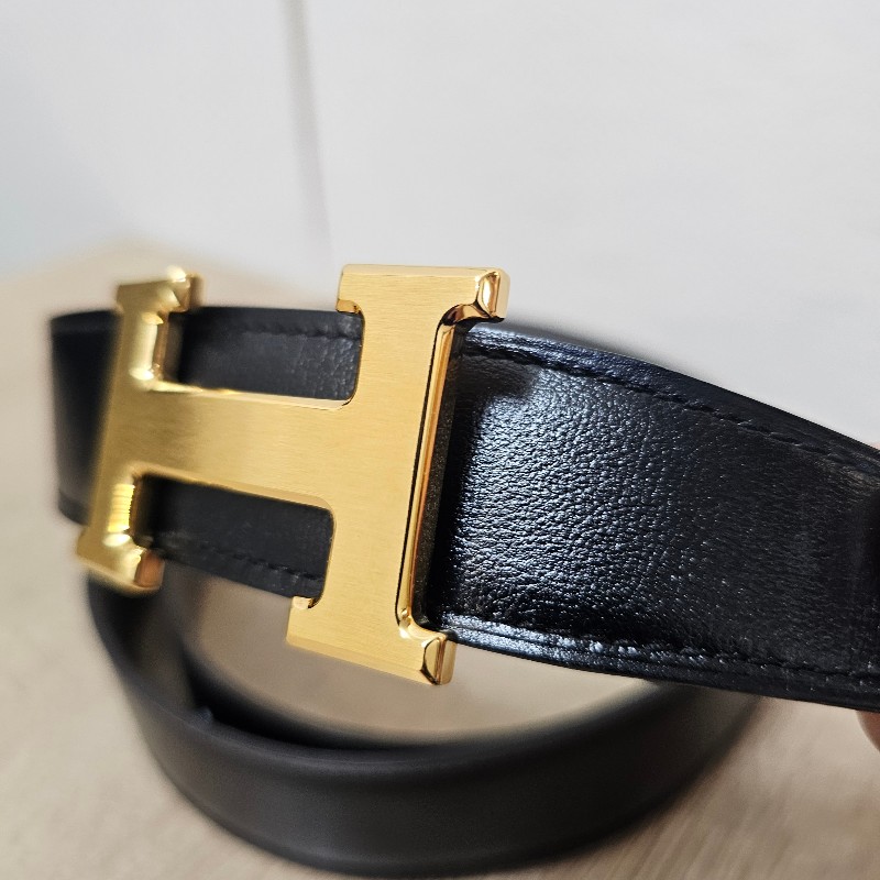 [ 愛馬仕經典款❣️] Hermes 黑Box皮積雨雲灰Togo皮金釦雙面用皮帶-1