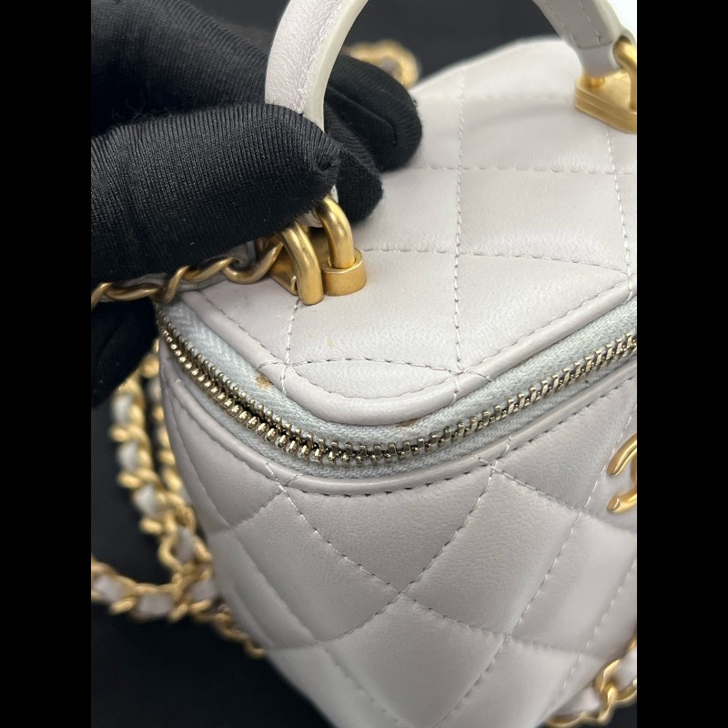 Chanel 灰色全皮化妝盒 斜背包-12