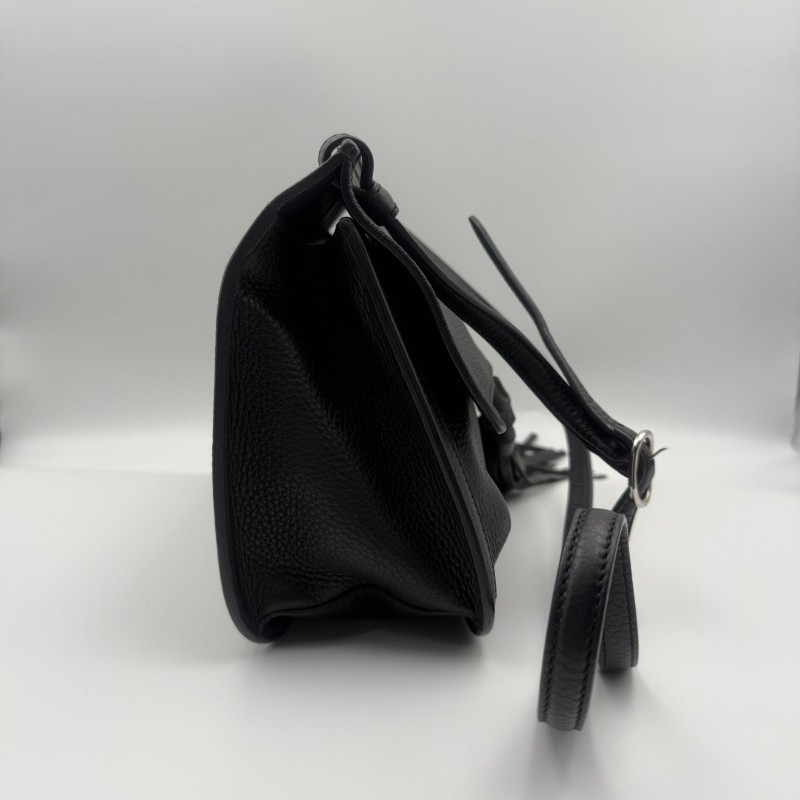 GUCCI古馳 竹節流蘇掛飾 荔枝紋牛皮 單肩包斜挎包 女款 黑色-4