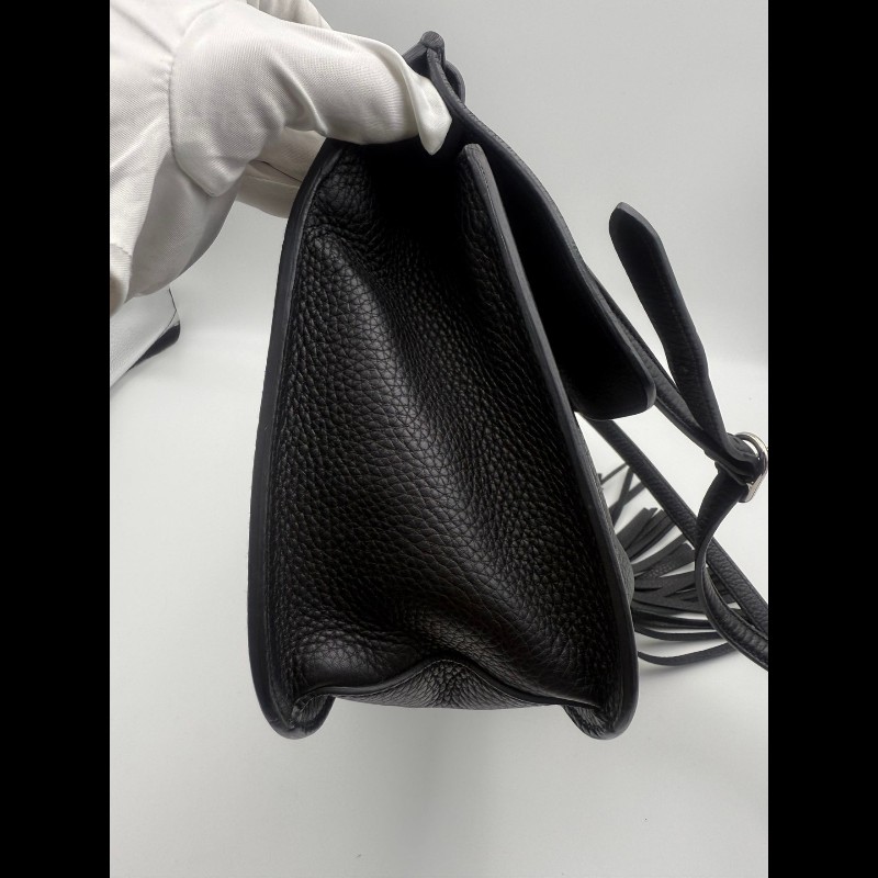 GUCCI古馳 竹節流蘇掛飾 荔枝紋牛皮 單肩包斜挎包 女款 黑色-9