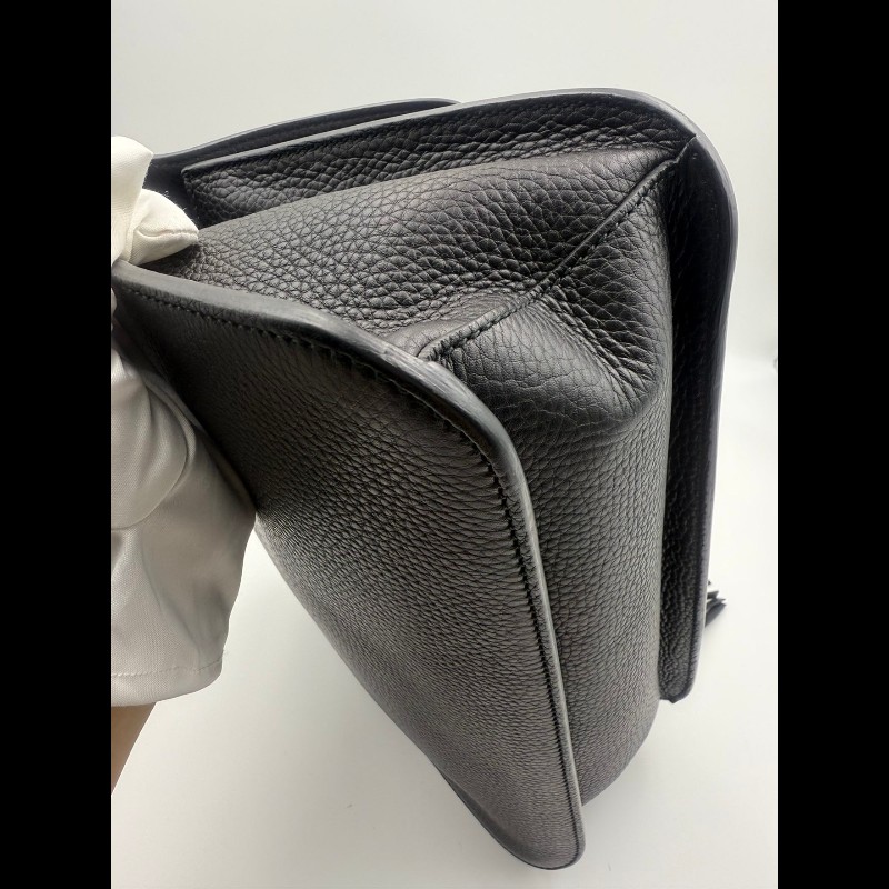 GUCCI古馳 竹節流蘇掛飾 荔枝紋牛皮 單肩包斜挎包 女款 黑色-11