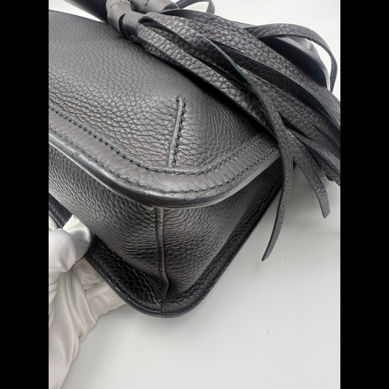 GUCCI古馳 竹節流蘇掛飾 荔枝紋牛皮 單肩包斜挎包 女款 黑色-13