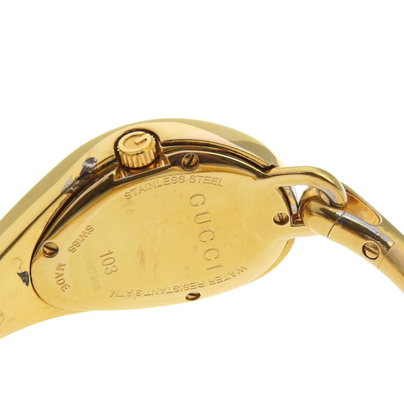 Gucci 馬銜扣腕錶 YA103，鍍金石英機芯，指針式顯示，白色錶盤，女款-5