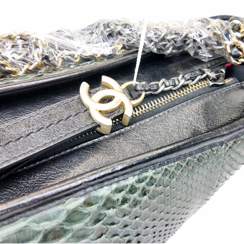 [2628] 香奈兒 Chanel 流浪包 芥末綠 蛇皮 大號-5