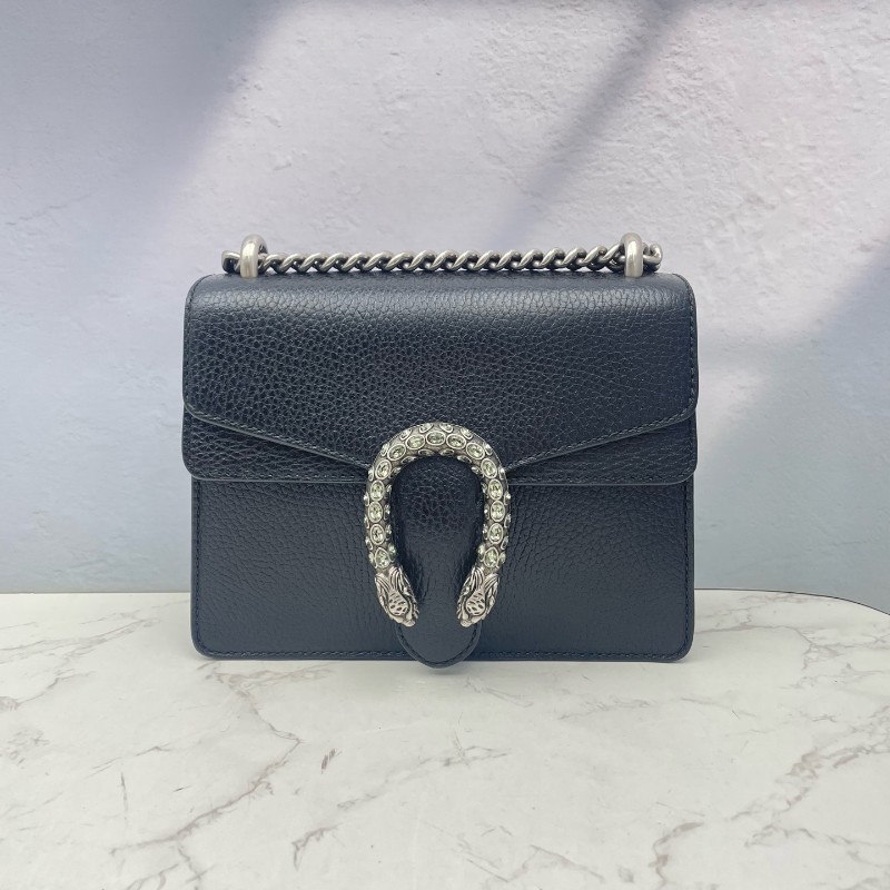 Gucci/古馳 Dionysus 黑色荔枝紋牛皮鑽扣酒神小號鏈條包-1