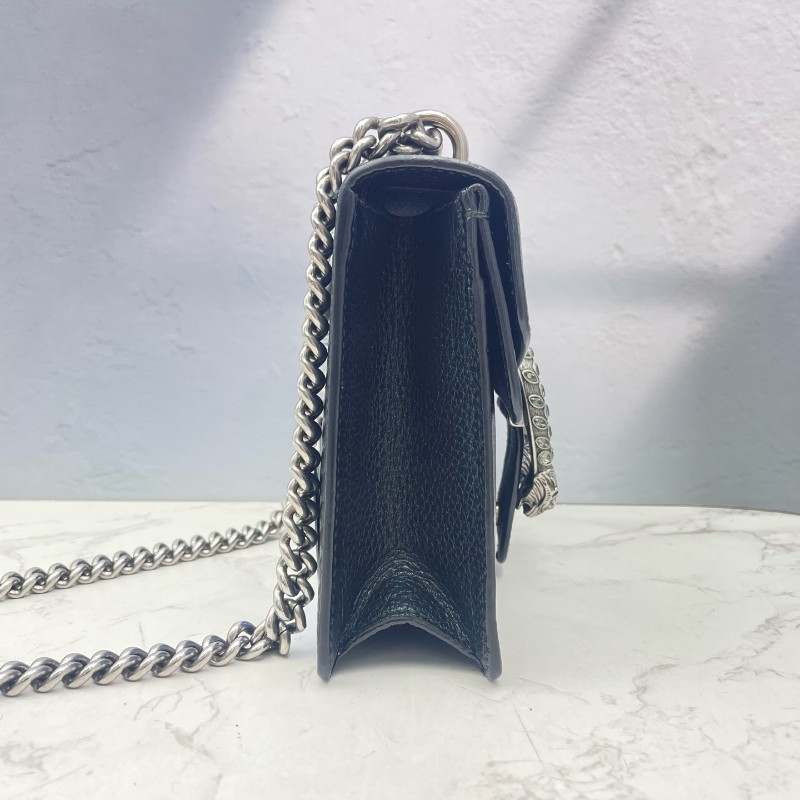 Gucci/古馳 Dionysus 黑色荔枝紋牛皮鑽扣酒神小號鏈條包-3