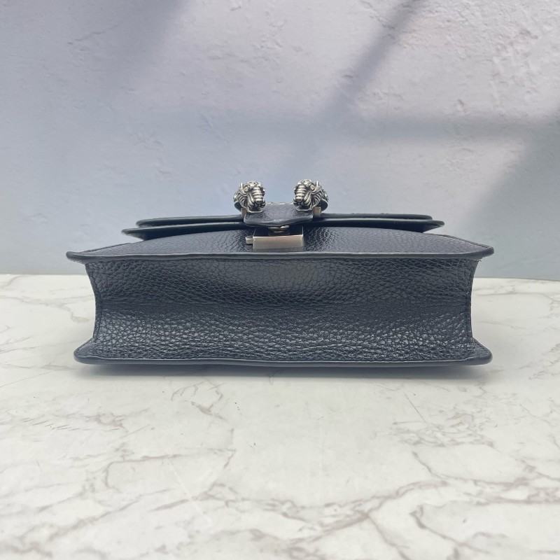 Gucci/古馳 Dionysus 黑色荔枝紋牛皮鑽扣酒神小號鏈條包-6