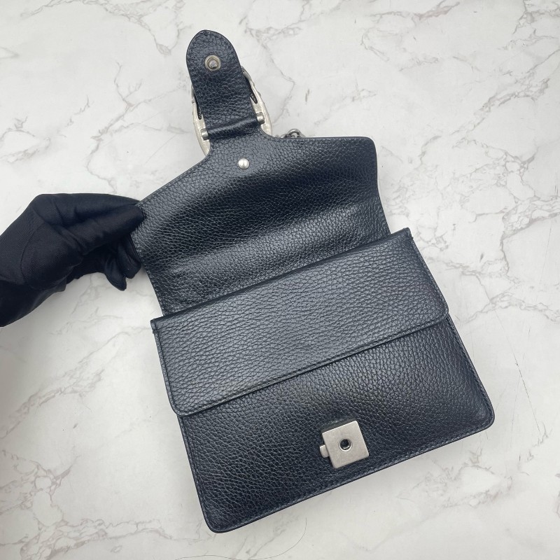 Gucci/古馳 Dionysus 黑色荔枝紋牛皮鑽扣酒神小號鏈條包-7