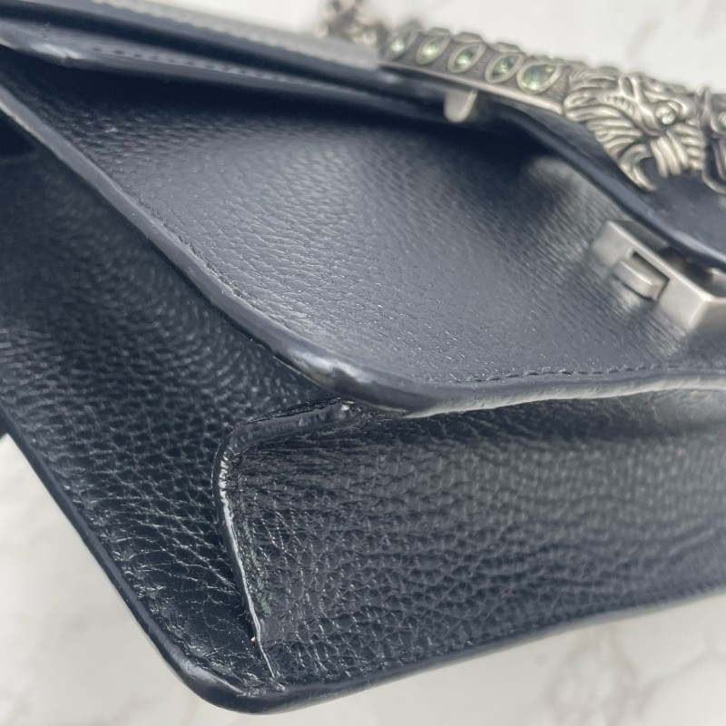 Gucci/古馳 Dionysus 黑色荔枝紋牛皮鑽扣酒神小號鏈條包-9