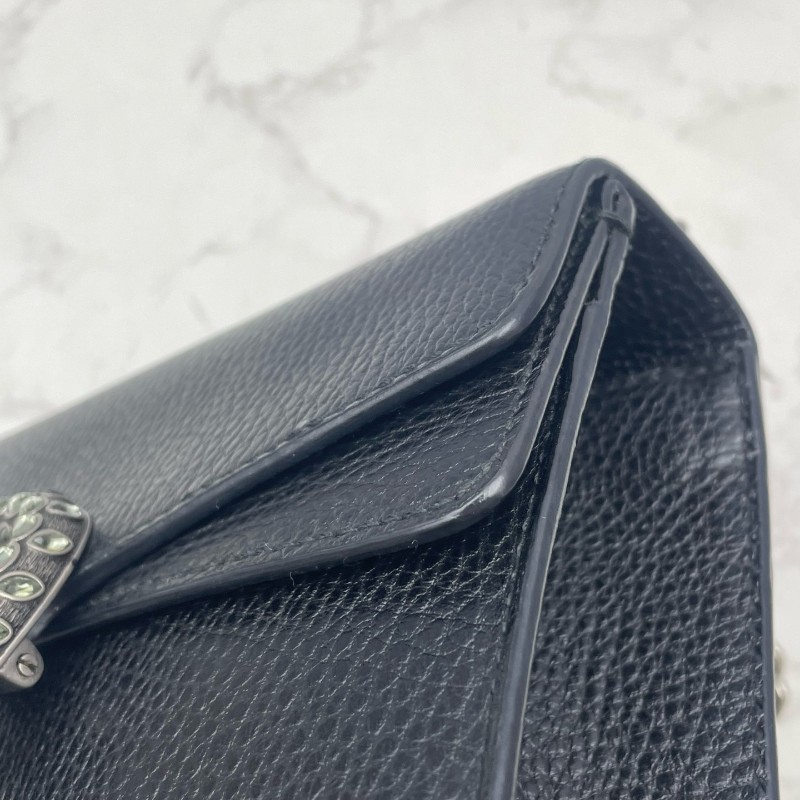 Gucci/古馳 Dionysus 黑色荔枝紋牛皮鑽扣酒神小號鏈條包-20