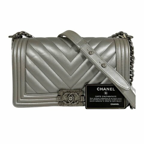 [ 2396］香奈兒 Chanel Leboy  太空銀（荔枝皮) 中號